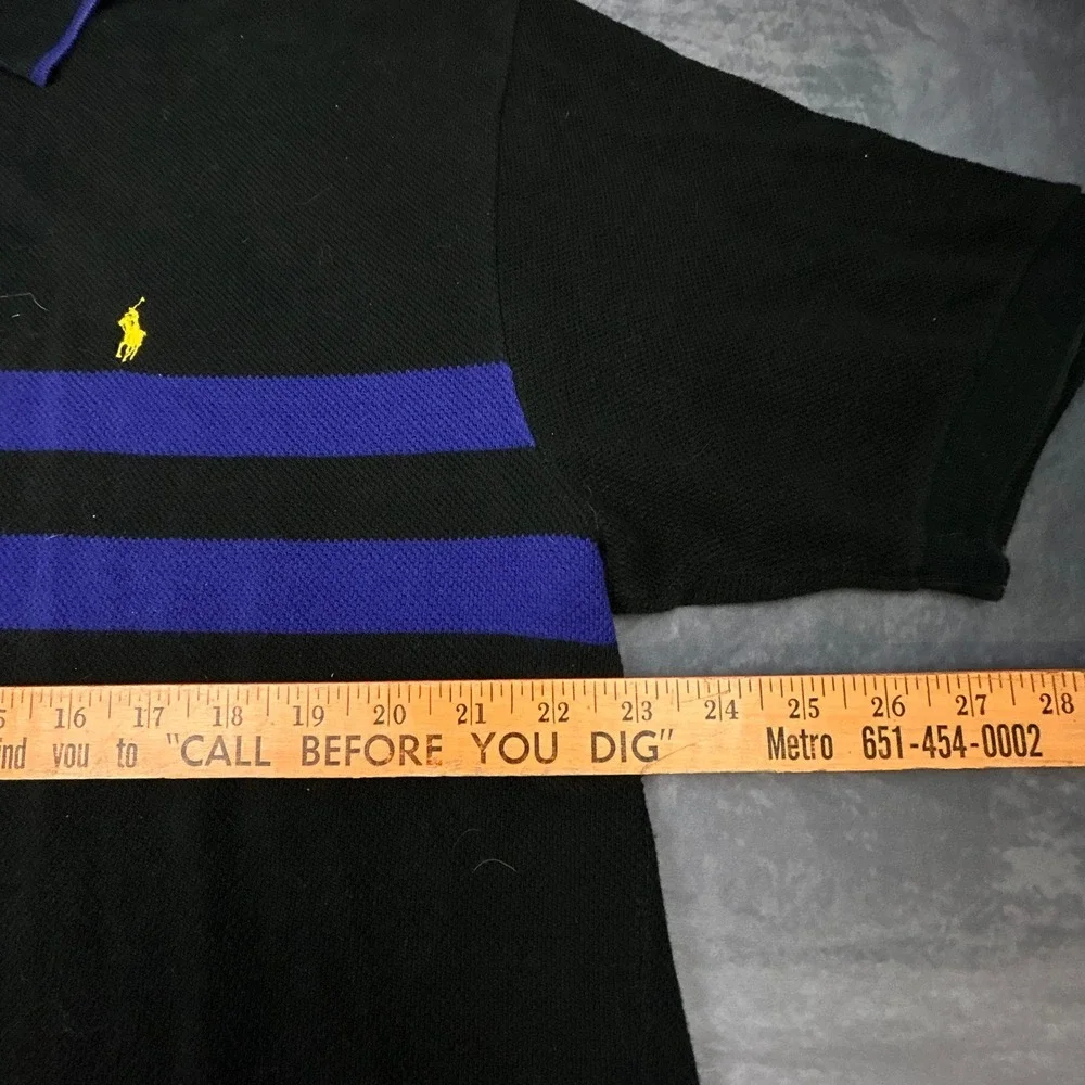 Vintage Polo Ralph Lauren XL Black Purple‎ Striped Pique Polo Shirt 90s Y2K